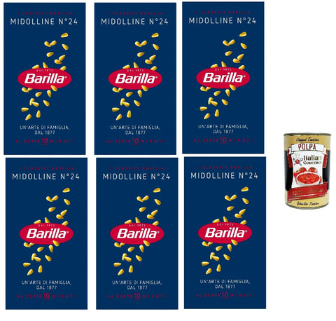 Barilla Midolline N.24 – 6 x 500 g soup pasta made of durum wheat semolina, fine-grained for broths and minestrone, al dente in 10 minutes, made in Italy + Italian gourmet polpa