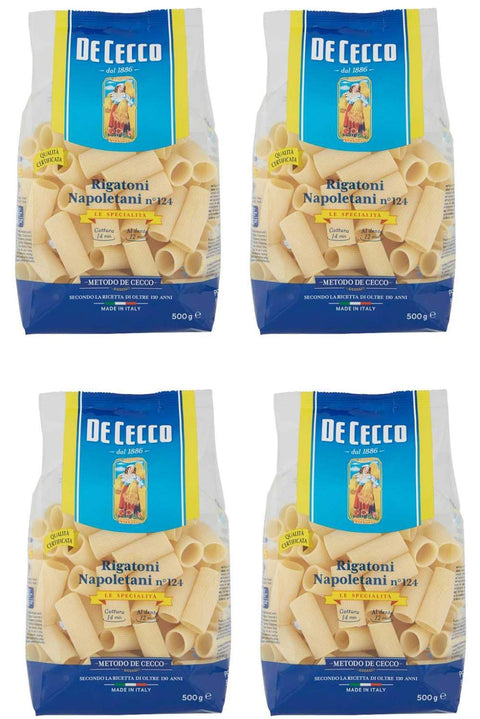 De Cecco Rigatoni Napoletani Short Pasta 17.6oz 500gr, Pack of 4