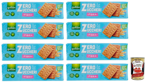 8 x Gullón Fibra Biscotti Zero Zuccheri, Fibre-Rich Biscuits with Sweeteners, Sugar-Free, Pack of 170 g + Italian Gourmet Polpa di Pomodoro 400 g Tin