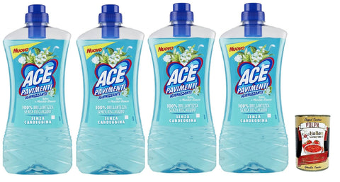 ACE Pavimenti Floor Cleaner Hygiene - Talc and White Musk, No Bleach - Cleans Thoroughly and Makes Floors Shine, 4 x 1 Litre + Italian Gourmet Polpa 400 g