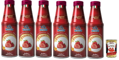 Fabbri Fragola Topping Sauce Strawberry for Ice Cream, Desserts and Coffee 6 x 950 g Gluten-Free Ready-to-Use Sauce + Italian Gourmet Polpa 400 g