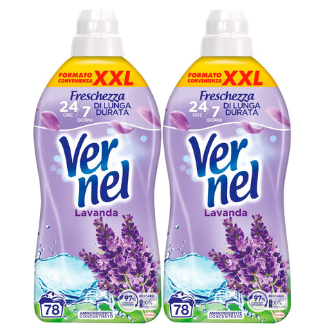 Vernel 2 x 1.95 Litre Lavender Concentrated Fabric Softener Concentrate XXL for Soft and Scented Laundry Durable