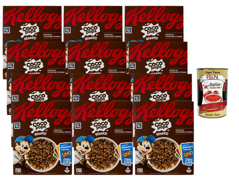 Coco Pops Risetti Chocolate Breakfast Cereals Puffed Rice 12 x 330 g Storage Pack Crispy Cocoa Cereals with Vitamins and Iron + Italian Gourmet Polpa