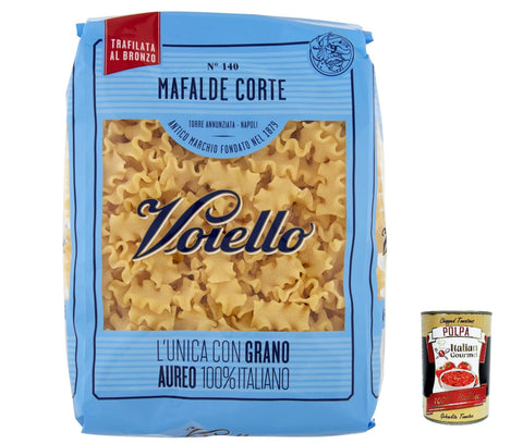 Voiello Pasta Mafalda Corta Noodles 100% Italian N140 500g + Italian Gourmet Polpa 400g Pack of 10