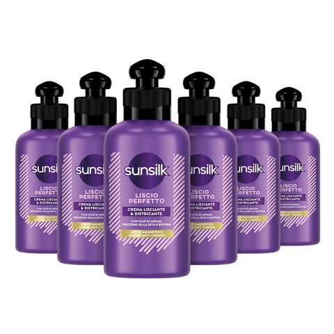 Sunsilk, Perfect Smooth Detangling Cream for Long Straight Hair, No Rinse, Formula Active Fusion with Argan Oil, Silk Protein and Biotin, 6 x 200ml
