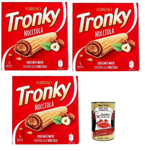 Tronky Bar Hazelnut Chocolate Bar Biscuits Cake Chocolate Waffles, Wafer Chocolate Bar, 3 x 90 g + Italian Gourmet Polpa 400 g