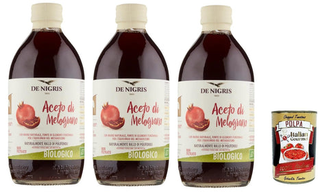 De Nigris Aceto di Melograno con madre naturale, pomegranate vinegar, 100% Italian pomegranate, 3 x 500 ml + Italian Gourmet Polpa di Pomodoro 400 g
