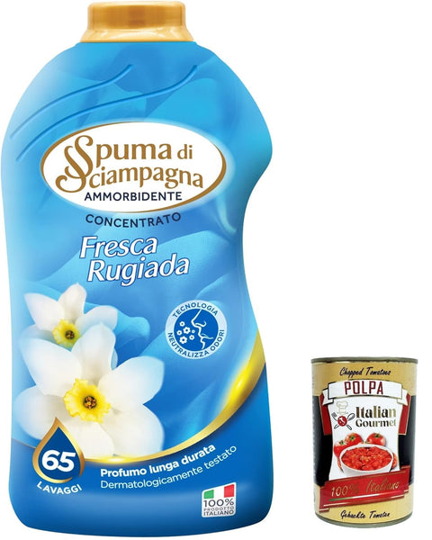 Spuma di Sciampagna Concentrated Fabric Softener Fresca Rugiada 65 Washes 1300 ml + Italian Gourmet Polpa 400 g Pack of 6