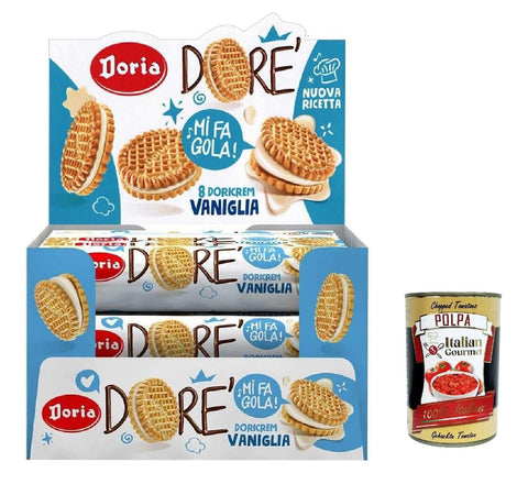 Doria Dore' Biscotti Frollini con Ripieno alla Vaniglia, Shortcrust Pastry Biscuits with Vanilla Filling Multipack Box 20 x 75 g + Italian Gourmet Polpa 400 g