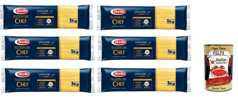 6 x Barilla Pasta Selezione Oro Chef Linguine n° 13 Italian Short Pasta, 1 kg Pack + Italian Gourmet Polpa 400 g