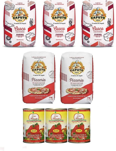 Caputo Pizzeria Pizza Flour (2 x 1 kg) + Caputo Cuoco Pizza Flour (3 x 1 kg) + Zia Rosa DOP Pomodoro San Marzano Tomato from Campania Tin of 400 g 3 x 400 g