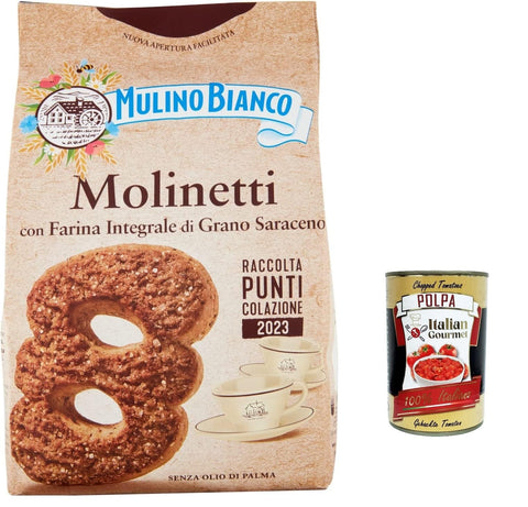 12 x Mulino Bianco Molinetti Biscuits Shortbread Buckwheat Biscuits, Breakfast Full Flavour 350 g + Italian Giourmet Polpa 400 g