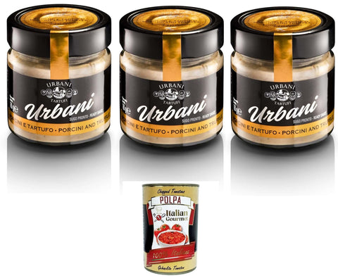 Urbani Tartufi Sugo Porcini & Tartufo Porcini and Truffle Sauce 3 x 130 g + Italian Gourmet Polpa di Pomodoro 400 g