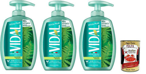 Vidal Sapone Liquido, Muschio Bianco, Liquid Soap, White Moss, White Musk Liquid Soap 3 x 300 ml + Italian Gourmet Polpa 400 g
