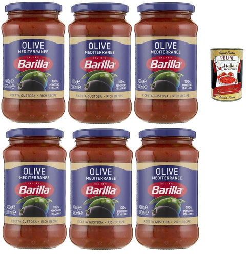 Barilla Olive Mediterranee Pasta Sauce - 6 x 400g (2.4kg) | Tomatoes with Green & Black Olives - Fruity Savoury, Ready to Serve, No Preservatives + Italian Gourmet Polpa