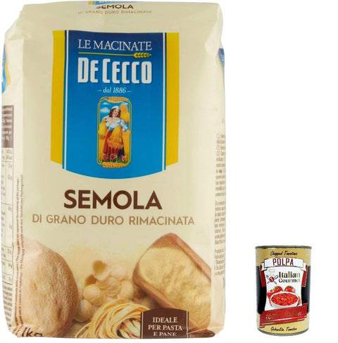 24x De Cecco Durum Wheat Semola - Semola di Grano Duro rimacinata, Semolina Durum + Italian Gourmet Polpa 400 g