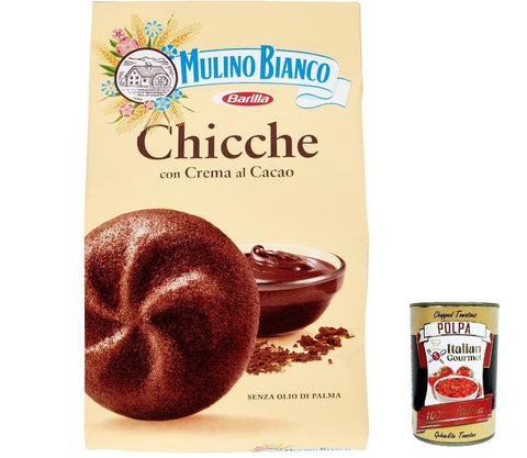 12 x Mulino Bianco Biscuits with Chocolate Cocoa Chicche di Cacao, Cookies Cocoa Cake 200 g + Italian Gourmet Polpa 400 g