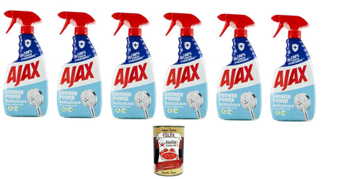 6 x Ajax Shower Power Anti-limescale Shower Cleaner Spray 600 ml + Italian Gourmet Polpa 400 g
