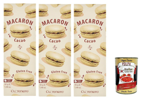 Cuorenero Macaron Cacao, Gluten Free, Gluten Free, Kosher, Macaron Chocolate Alde 3 x 42 g + Italian Gourme Tpolpa 400 g