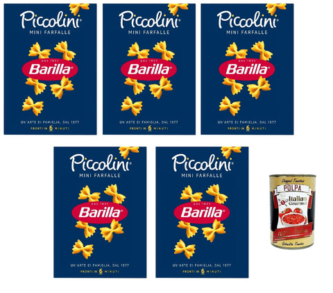 Barilla Piccolini Mini Farfalle - Small Butterfly Pasta for Children & Quick Cooking - Cooking Time 6 Minutes - 100% Durum Wheat Semolina - Ideal for Sauces, Salads & Soups 5 x 500 g + Italian Gourmet