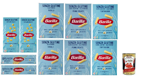 Barilla Gluten Free Pasta Mix - 10 x 400g (4kg): Fusilli, Penne Rigate, Tortiglioni, Spaghetti & Ditalini | Corn & Whole Grain Rice, Vegan, al Dente 9-11 Min. + Italian Gourmet Polpa