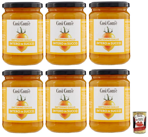 6 x Così Com'è Datterino Giallo Intero in Succo, Whole Yellow Datterino Tomato in Juice, Italian Tomatoes, 350 g Glass + Italian Gourmet Polpa di Pomodoro 400 g Tin