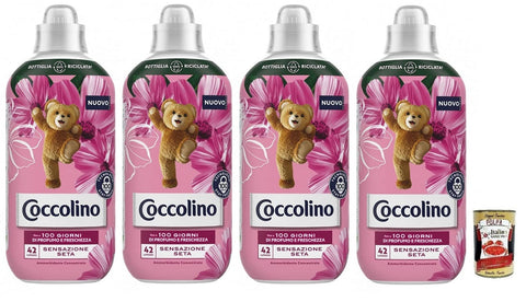 4 x Coccolino Sensazione Seta, 100 Days Perfume and Freshness, Concentrated Fabric Softener, Silk, 42 Washes, 980 ml + Italian Gourmet Polpa di Pomodoro 400 g Tin