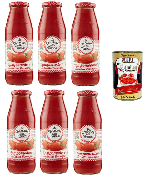 Le Conserve Della Nonna Lampomodoro dell'Emilia Romagna Tomato Puree 6 x 700 g + Italian Gourmet Polpa 400 g