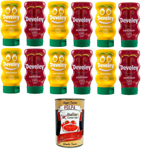Tomato Ketchup Squeeze & Maionese Squeeze, 100% Natural Ingredients, Tomato Ketchup, Gluten Free and Mayonnaise Squeeze, 100% Natural Ingredients 6 x 273 g, 6 x 230 g + Italian Gourmet Polpa 400 g