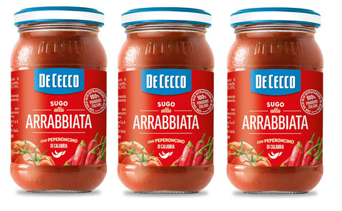 De Cecco Sugo all'Arrabbiata with Peperoncino di Calabria Sauce with Calabrian Chili, 100% Italian Tomatoes, 200 g, Pack of 3