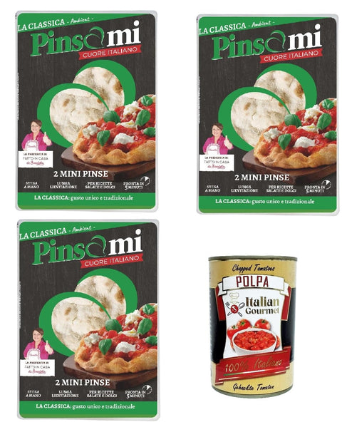 3 x Pinsami 2 Mini Pinsa Gourmet Romana, Homemade by Benedetta, 230 g + Italian Gourmet Pelati 400 g