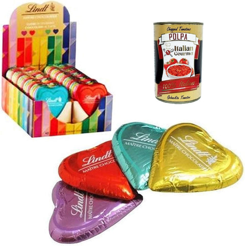 Hearts made of very fine milk chocolate, multicoloured box, 40 x 24 g, Italian gourmet polpa 400 g