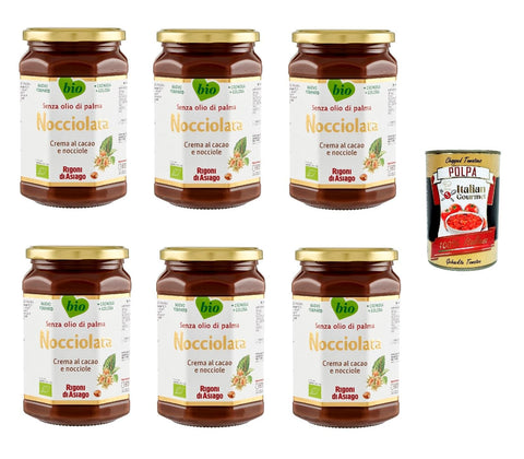 6 x Rigoni di Asiago Nocciolata, Nut Nougat Cream, Hazelnut Cream without Palm Oil, Nut Nougat Cream without Palm Oil, Bread Spread 650 g + Italian Gourmet Polpa 400 g