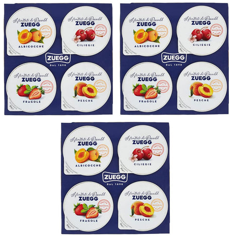 3 x Zuegg Monoporzioni Jams in Single Portions 4 Different Flavours Apricot - Peach - Cherry - Strawberry 100 g (4 x 25 g) Fruit Spreads