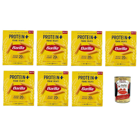 Barilla Protein+ Penne Rigate 400 g, Pasta Rich in Vegetable Protein 7 x 400 g + Italian Gourmet Polpa 400 g