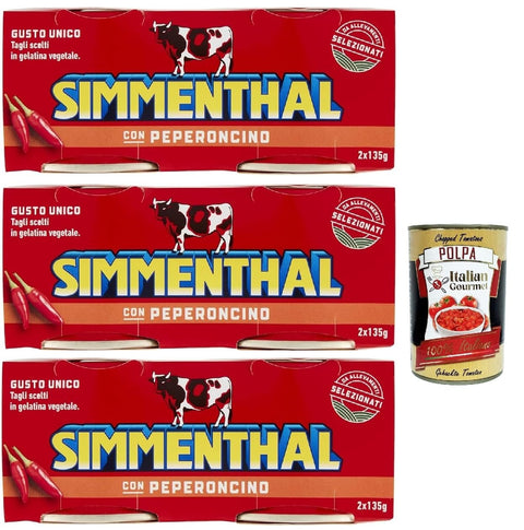 Simmenthal con Peperoncino Ready Meal Made of Beef in Vegetable Jelly Canned Meat with Chili 3x (2 x 135 g) + Italian Gourmet Polpa 400 g