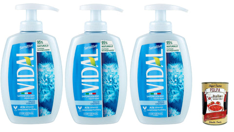 Vidal Sapone Liquido, Talco, Liquid Soap, Soap, Talcum Liquid Soap 3 x 300 ml + Italian Gourmet Polpa 400 g