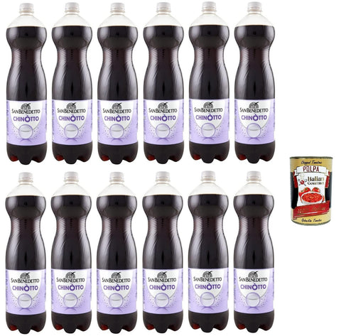 12 x San Benedetto Chinotto Carbonated Drink, Non-Alcoholic Soft Drink, Disposable PET Bottle 1.5 Litre + Italian Gourmet Polpa di Pomodoro 400 g Tin