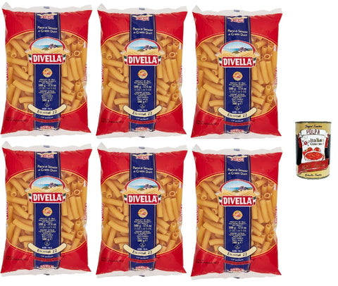 Divella Pasta 100% Italian Elicoidali 22, Durum Wheat Semolina Pasta, Cooking 9 Minutes 6x 500g + Italian Gourmet Polpa 400g