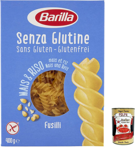 5 x Barilla Fusilli 400 g Senza Glutine Glutine Pasta Pasta from Rice and Corn + Italian Gourmet Polpa 400 g