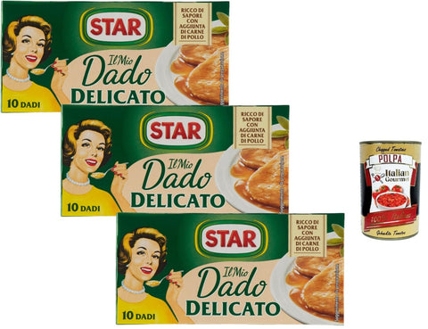 Star Il Mio Dado Delicato Broth Cube 3 x 100 g (30 Cubes) - Mild Broth for Soups, Sauces & Risotto - Italian Cuisine + Italian Gourmet Polpa