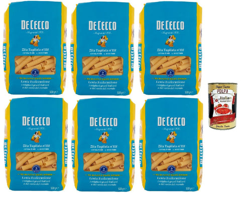 De Cecco Zita Tagliata No. 118 Durum Wheat Pasta 6 x 500 g – Slow Drying ~9 h, Firm Texture – Cooking 11 min (al dente 9 min) – Made in Italy + Italian Gourmet Polpa 400 g