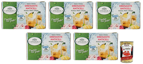 L' Angelica Tisana Drenante Anticell Cold Herbal Tea with Citrus Notes of Grapefruit and Sweet Notes of Pineapple and Cherry 18 Filters + Italian Gourmet Polpa di Pomodoro 400 g Tin Pack of 5