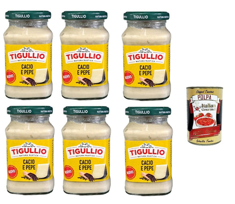 6x Star Tigullio sugo Cacio and Pepe Sauce with Pecorino Romano Dop Cream 185 g + Italian Gourmet Polpa 400 g