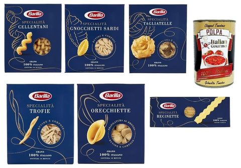 Barilla Specialità Mix 6 x 500 g - Cellentani, Gnocchetti Sardi, Tagliatelle, Trofie, Orecchiette, Reginette - 3 kg Supply Pack, al Dente from Italy + Italian Gourmet Polpa