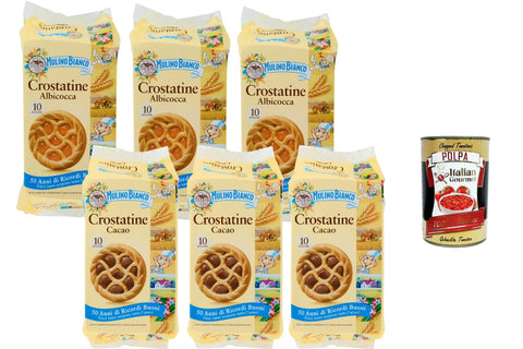 Mulino Bianco Crostatine Albicocca & Cacao Mix of Apricot and Cocoa Tarts, 6 x 400 g (60 Snacks) Italian Pastry + Italian Gourmet Polpa