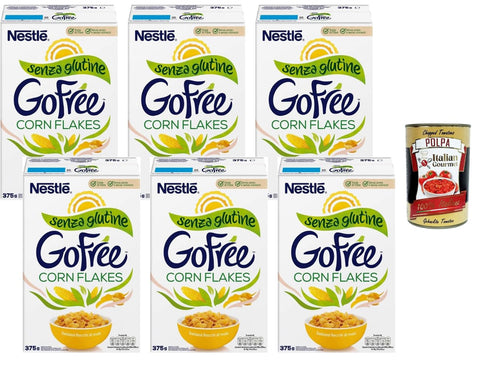 Nestlé GoFree Corn Flakes Gluten-Free 6 x 375 g - Crispy Corn Flakes without Flavours & Dyes, Fibre Source for Breakfast & Snacks + Italian Gourmet Polpa