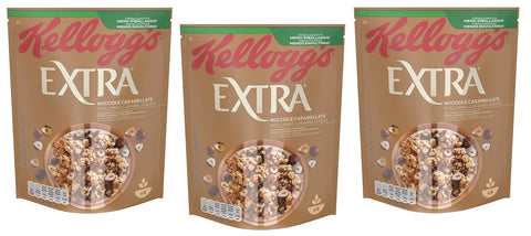 3 x Kellogg's Extra Nocciole Caramellate Crispy Oatmeal with Caramelised Hazelnuts 100% Whole Grain 375 g Pack