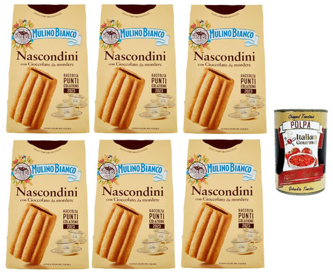 6 x Mulino Bianco Nascondini Shortbread Biscuits with Chocolate for Biting Biscuits, 330 g + Italian Gourmet Polpa 400 g
