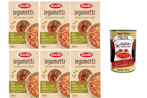 Barilla Legumotti Red Lentils & Peas 6 x 300 g | 100% Legumes, Gluten Free, Protein Rich, Ideal for Bowls & Salads + Italian Gourmet Polpa